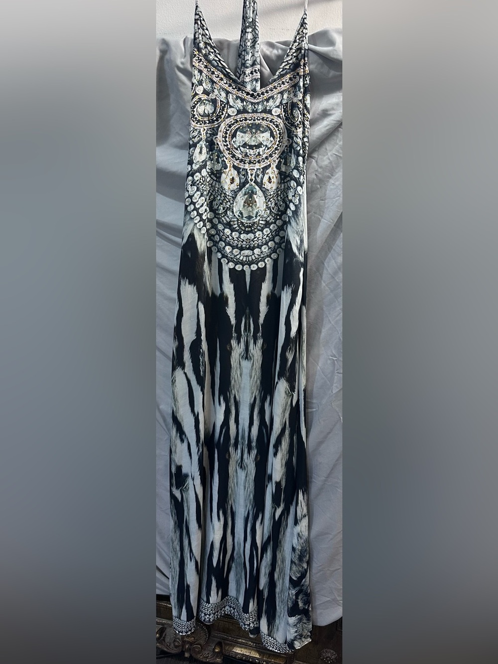Camilla Black and Cream Beaded Racerback Maxi Dress with hidden pockets - Picture 3 of 7